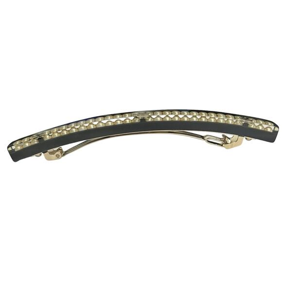 AUTH VTG Chanel Black Resin Pearl & Gold CC Logo Inclusion Hair Clip Barrette main image 13